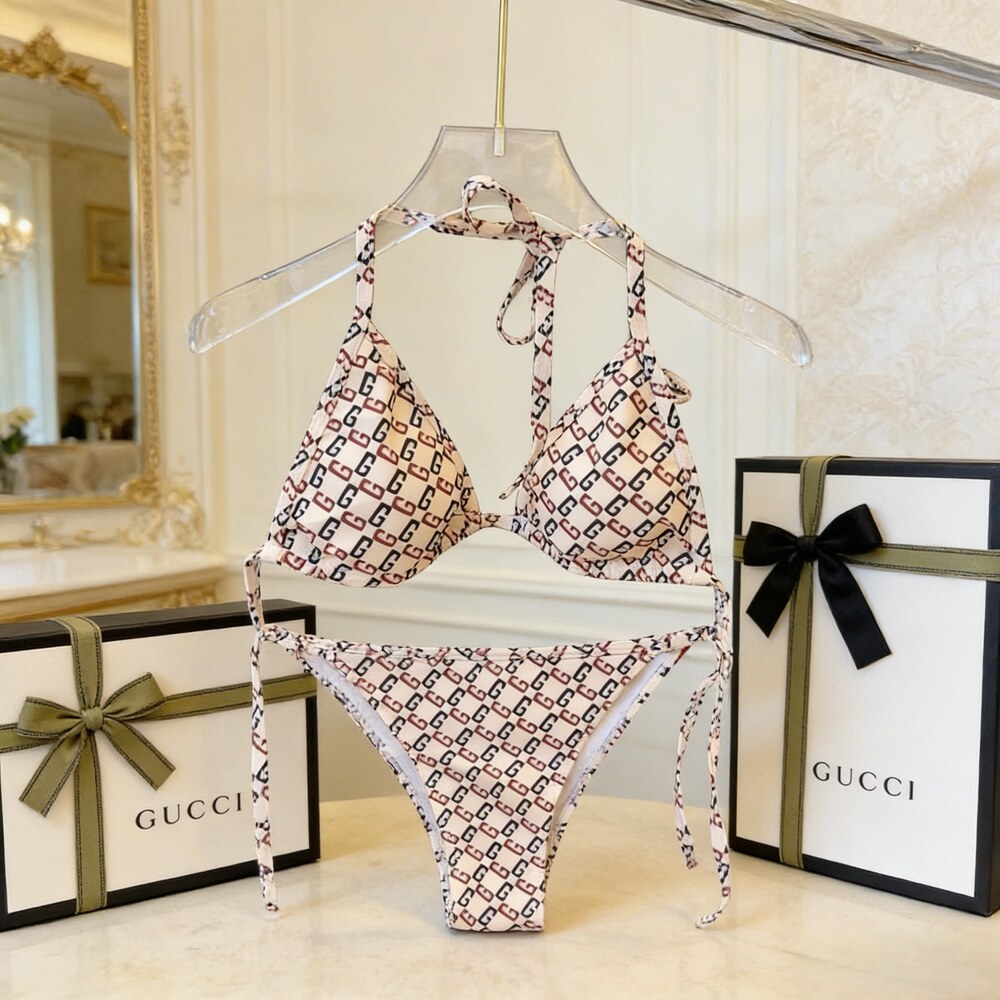 Gucci GG Logo Print Triangle Bikini Set